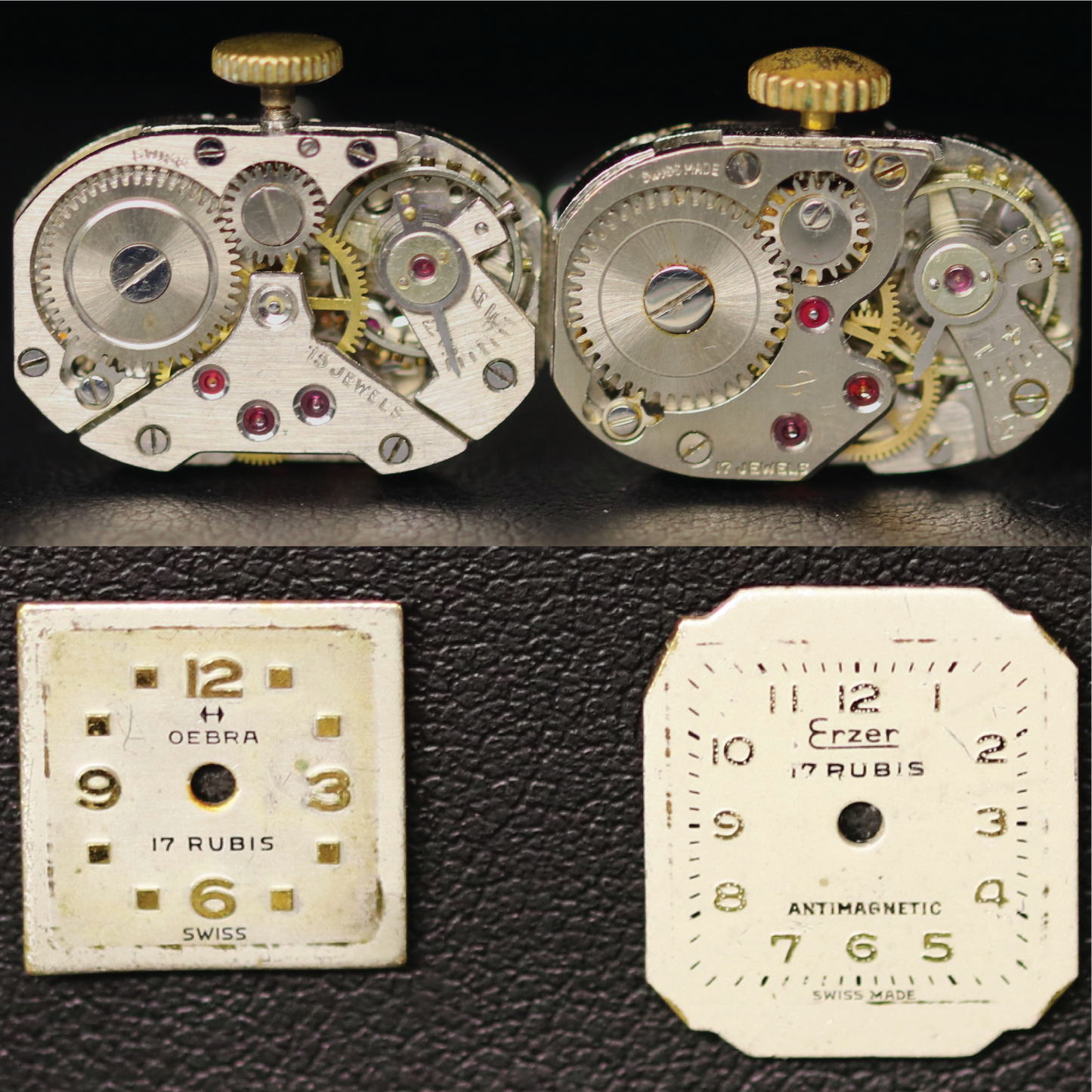 Cufflinks (Crowned Medium Size Rectangle) Oebra & Erzer. Inscribed "Swiss 15 Jewels" & "Swiss Made 17 Jewels"