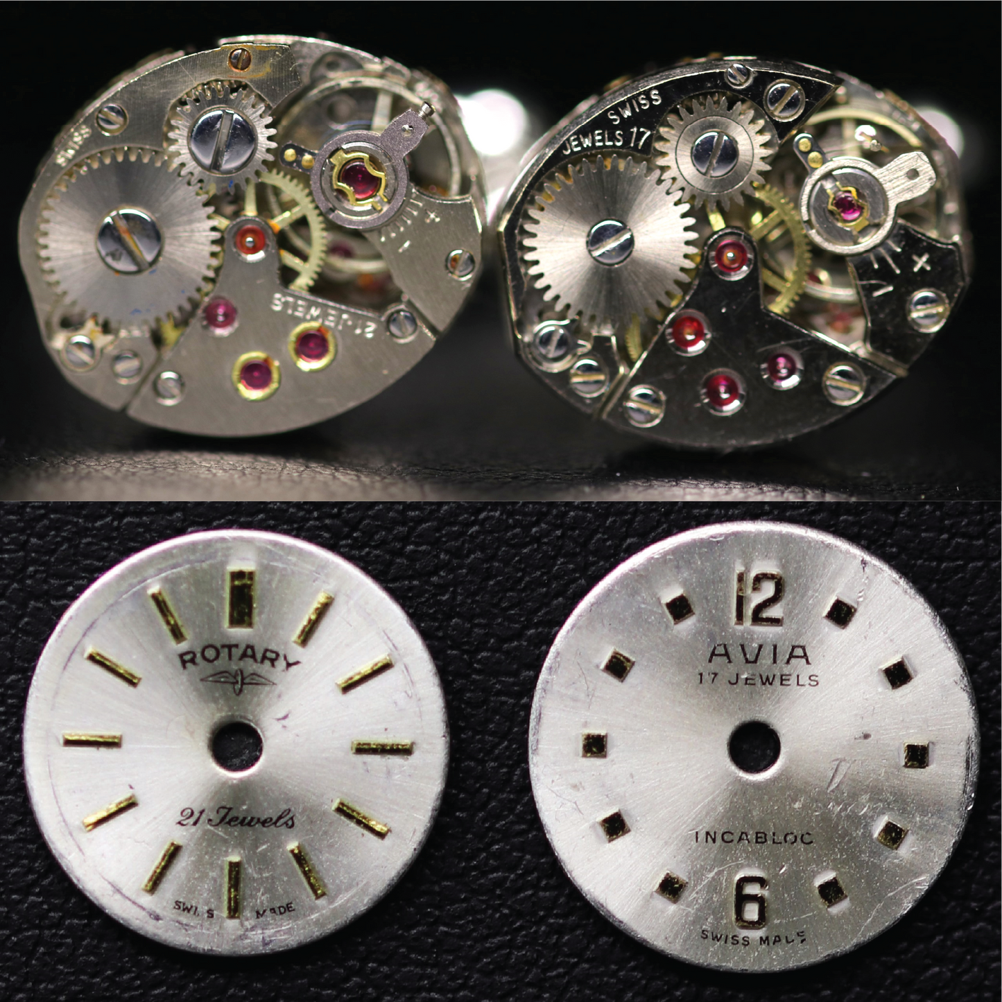 Cufflinks (Small Size Oval) Avia & Rotary. Inscribed "Swiss 17 Jewels" & "Swiss 21 Jewels"