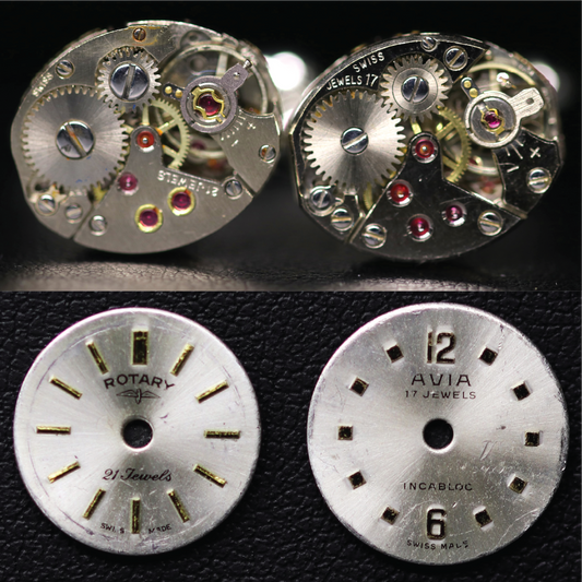 Cufflinks (Small Size Oval) Avia & Rotary. Inscribed "Swiss 17 Jewels" & "Swiss 21 Jewels"