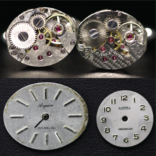 Cufflinks (Small Size Oval) Arquin & Roamer. Inscribed "Swiss 17 Jewels" & "Swiss 17 Jewels"