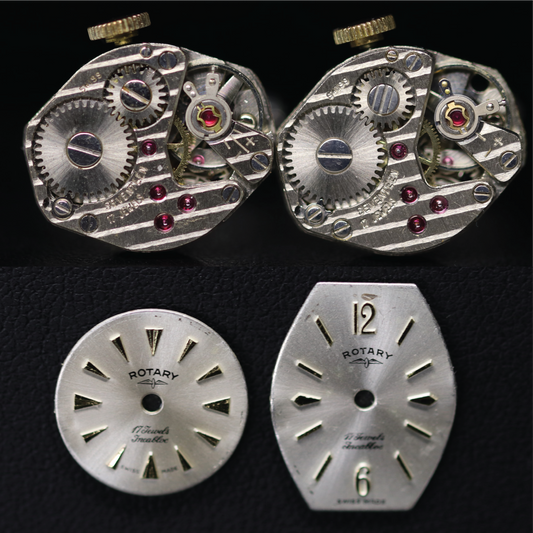 Cufflinks (Crowned Medium Size Diamond) Rotary. Exact pair, each inscribed "Swiss 17 Jewels"
